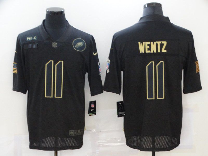 Men Philadelphia Eagles #11 Wentz Black gold lettering 2020 Nike NFL Jersey